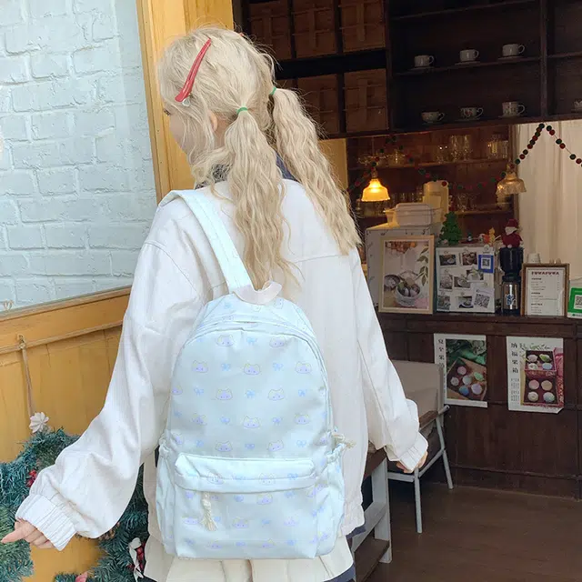 雅鹿 蝴蝶结猫咪少女心书包温柔日系初中生大学生 尼龙 双肩包 常规 男女同款情侣款 白色/黄色