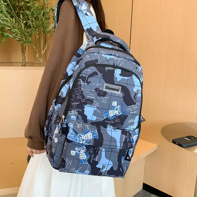 雅鹿 迷彩印花初中高中生大学生书包大容量电脑旅行 尼龙 双肩包背包 常规 男女同款情侣款 黑色/蓝色/灰色