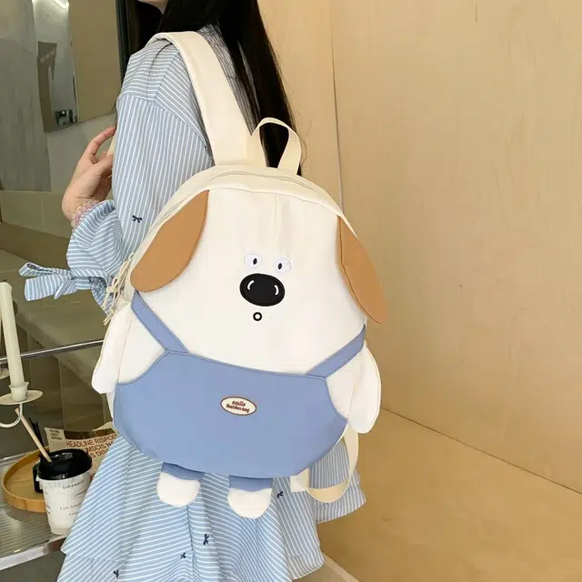 雅鹿 可爱卡通小狗轻便 尼龙 双肩包 常规 女款 米白色/卡其色