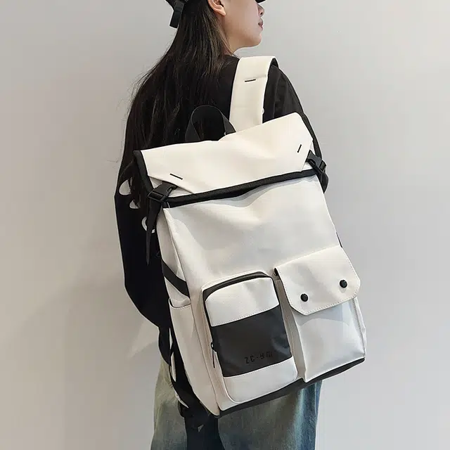 雅鹿 高级感大容量防水小众潮流轻便 尼龙 双肩包 男女同款情侣款 白色/黑色