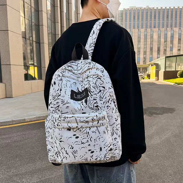 雅鹿 美式潮流水纹涂鸦小众设计通勤 尼龙布 双肩包 男女同款情侣款 蓝色/红色/黑色/白色