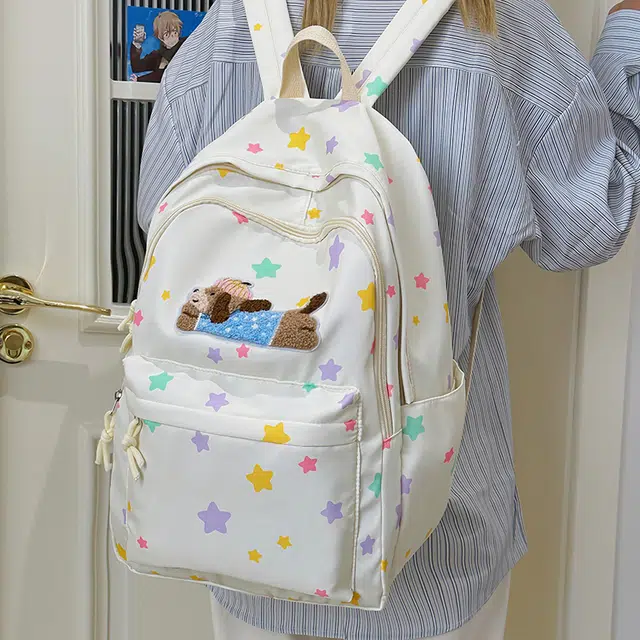 雅鹿 可爱腊肠犬初中生小清新卡通旅行轻便 尼龙 双肩包 男女同款情侣款 白色/黄色/蓝色