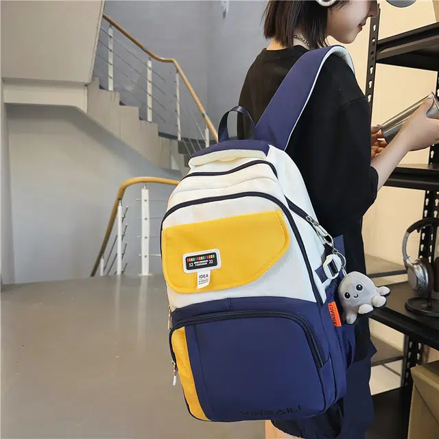 雅鹿 书包初中高颜值大容量撞色耐脏防水大学生 尼龙 双肩包背包 男女同款情侣款 湖蓝色/黑色/红色/蓝色/棕色