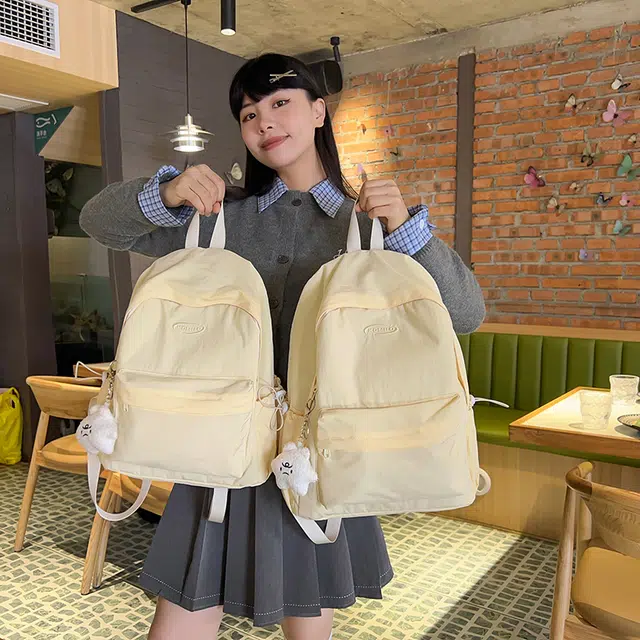 雅鹿 轻便简约纯色休闲百搭大学生上课包书包郊游风中学生 尼龙 双肩包背包 常规 男女同款情侣款 蓝色/黄色/红色/粉色/黑色