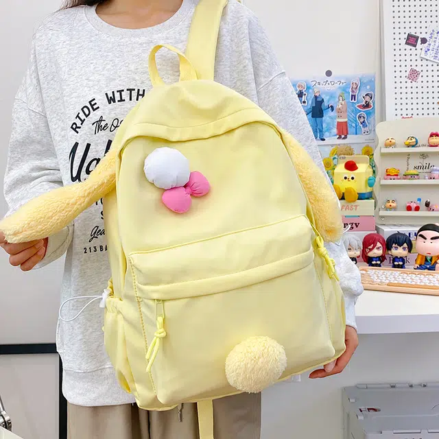 雅鹿 卡通软萌日系少女学生书包百搭可爱毛绒饼饼大耳朵 尼龙 双肩包背包 男女同款情侣款 黄色