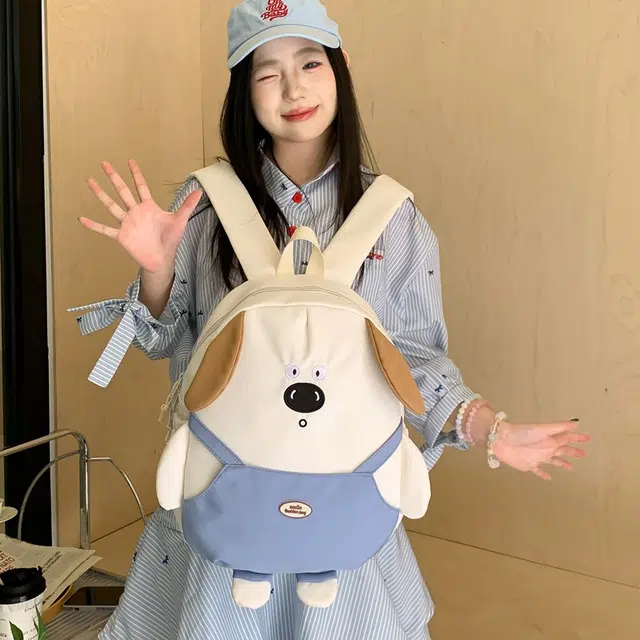 雅鹿 可爱卡通小狗轻便 尼龙 双肩包 常规 女款 米白色/卡其色