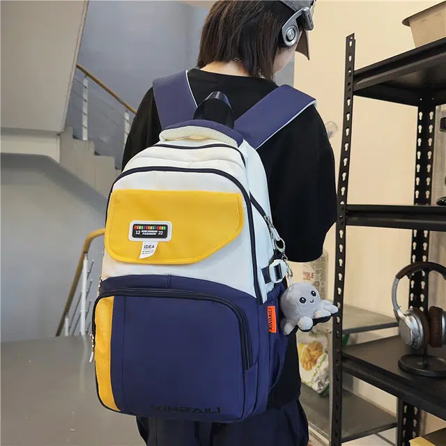 雅鹿 书包初中高颜值大容量撞色耐脏防水大学生 尼龙 双肩包背包 男女同款情侣款 湖蓝色/黑色/红色/蓝色/棕色