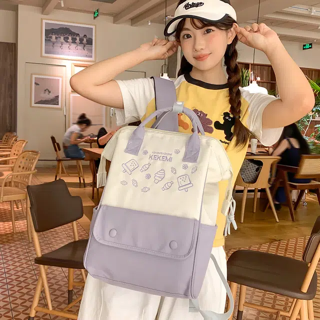 雅鹿 日系可爱学生书包韩版小众学生电脑 尼龙 背包双肩包 常规 女款 棕色/卡其色/紫色