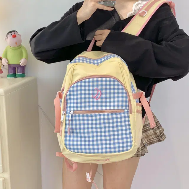 雅鹿 甜妹书包日系可爱小清新小女出游研学轻便背 尼龙 双肩包 常规 男女同款情侣款 黑色/黄色