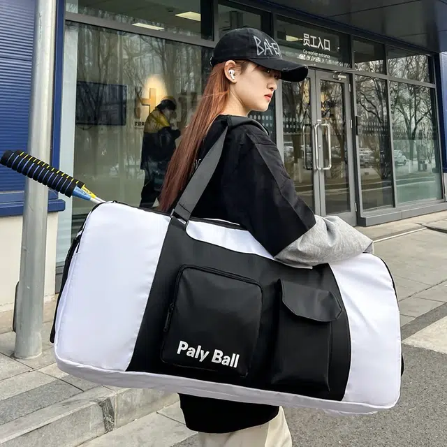 雅鹿 运动健身包干湿分离游泳包大容量手提短途行李收纳袋 尼龙 单肩包旅行袋 男女同款情侣款 黑色/白色