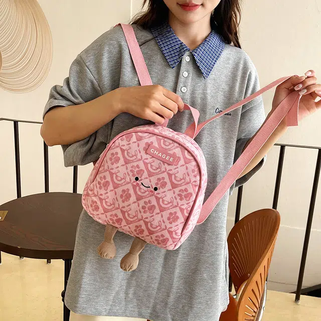 雅鹿 高颜值日系小众简约 尼龙 双肩包 女款 粉红色/浅蓝色