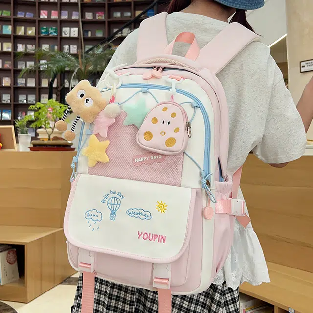 雅鹿 可爱少女小清新书包初中女生高中学生高颜值撞色旅行 尼龙 背包双肩包 男女同款情侣款 黑色/卡其色/浅绿色/奶黄色/浅粉色