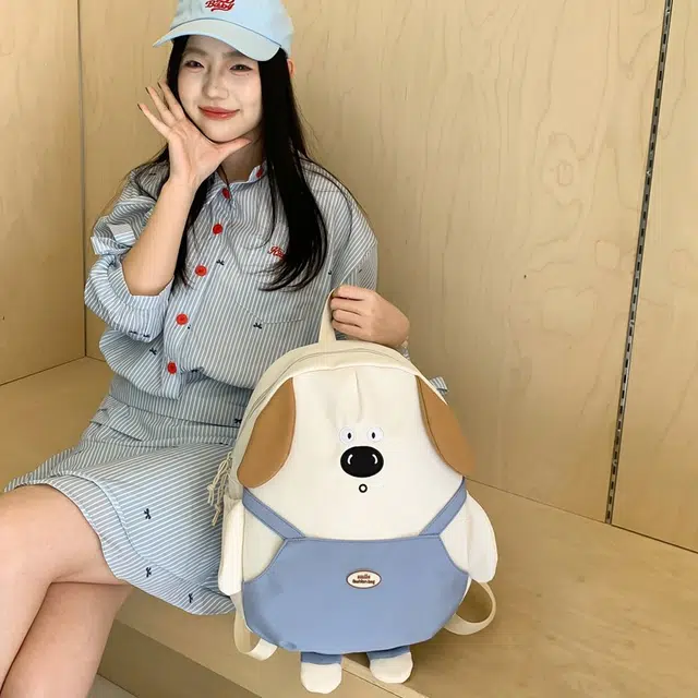 雅鹿 可爱卡通小狗轻便 尼龙 双肩包 常规 女款 米白色/卡其色