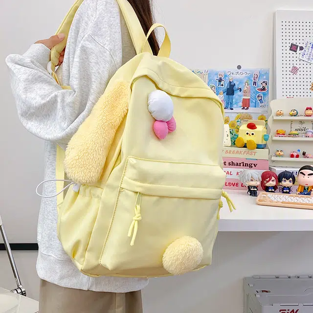 雅鹿 卡通软萌日系少女学生书包百搭可爱毛绒饼饼大耳朵 尼龙 双肩包背包 男女同款情侣款 黄色