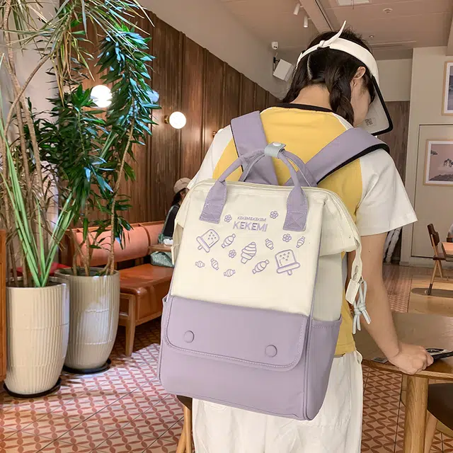 雅鹿 日系可爱学生书包韩版小众学生电脑 尼龙 背包双肩包 常规 女款 棕色/卡其色/紫色