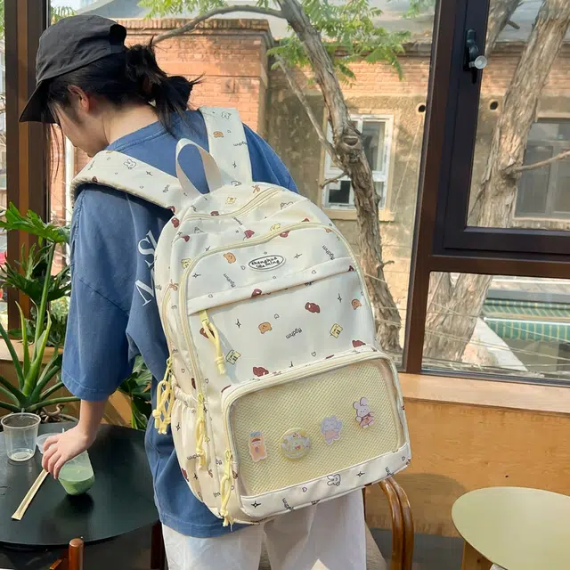 雅鹿 学院可爱印花书包学生高颜值大容量透明扎板 尼龙 背包双肩包 女款 白色/黑色/黄色/蓝色/粉色