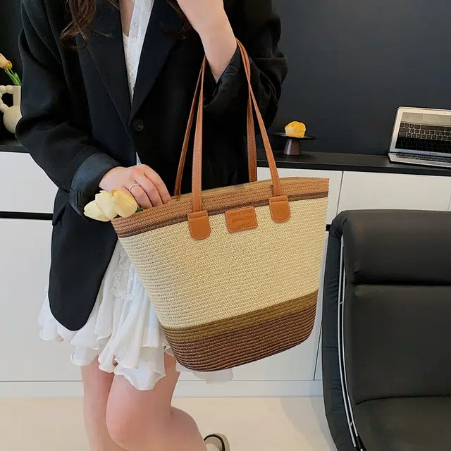 雅鹿 帽子套装旅游沙滩遮阳帽海边度假 草编 单肩包 女款 多色