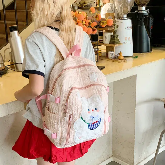 雅鹿 高颜值可爱小熊 尼龙 双肩包 常规 男女同款情侣款 黑色/粉色/浅黄色/浅蓝色