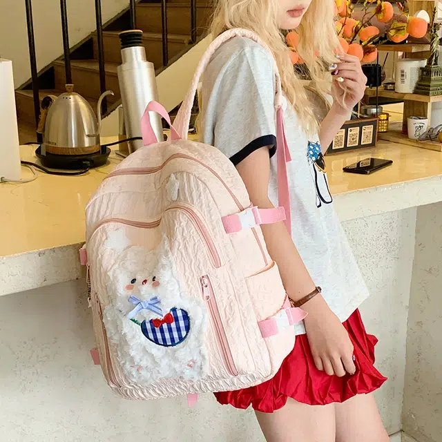 雅鹿 高颜值可爱小熊 尼龙 双肩包 常规 男女同款情侣款 黑色/粉色/浅黄色/浅蓝色