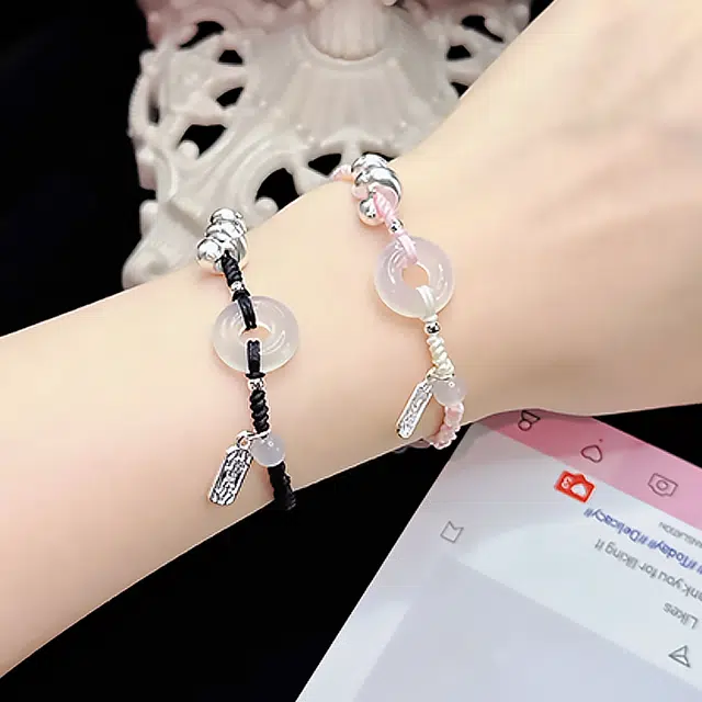【赠暴富手机贴】 正大福 可爱卷卷蛇平安扣 纯银蛇年 新中式国潮平安顺遂招财纳福本命年转运好运日常通勤显白 玉髓 手绳 男女同款情侣款