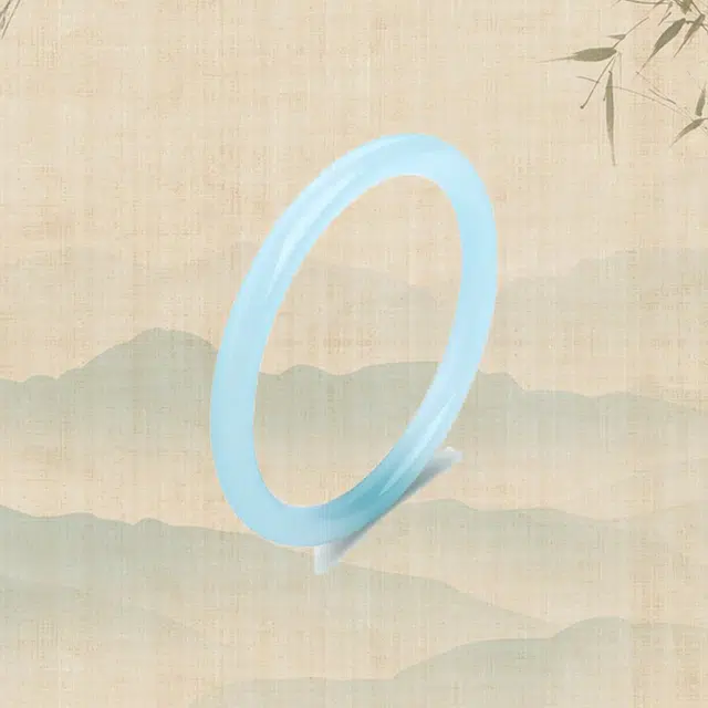 正大福 青蓝冰水 简约气质素雅古韵精致莹润海蓝冰晴圆条一步一响旗袍美人条冰种叮当镯 琉璃 玉石手镯 男女同款情侣款