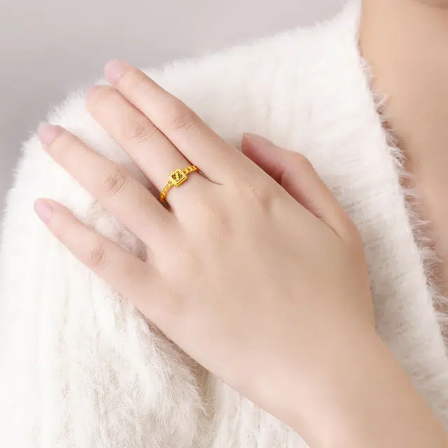 爱丽丝珠宝 极致小方糖 温柔甜美小众轻奢 足金 一口价 黄金戒指 女款