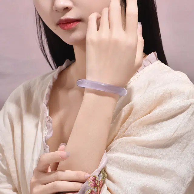 庆大福 紫罗兰系列 新中式国风国潮小众芋泥波波素雅水润汉服旗袍优雅气质古风#好运 琉璃 手镯 女款
