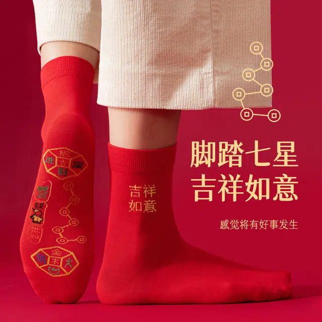 雅鹿 【七星连珠本命年袜】秋冬款新年防臭吸汗女袜兔年刺绣保暖中筒袜 女款