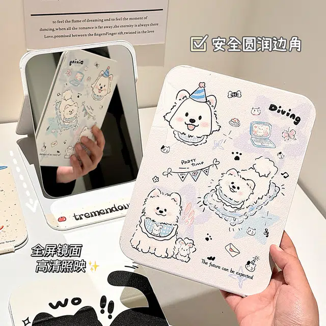 古迪 黑白猫猫折叠化妆镜小镜子女桌面可立学生宿舍高颜值便携可爱梳妆军训