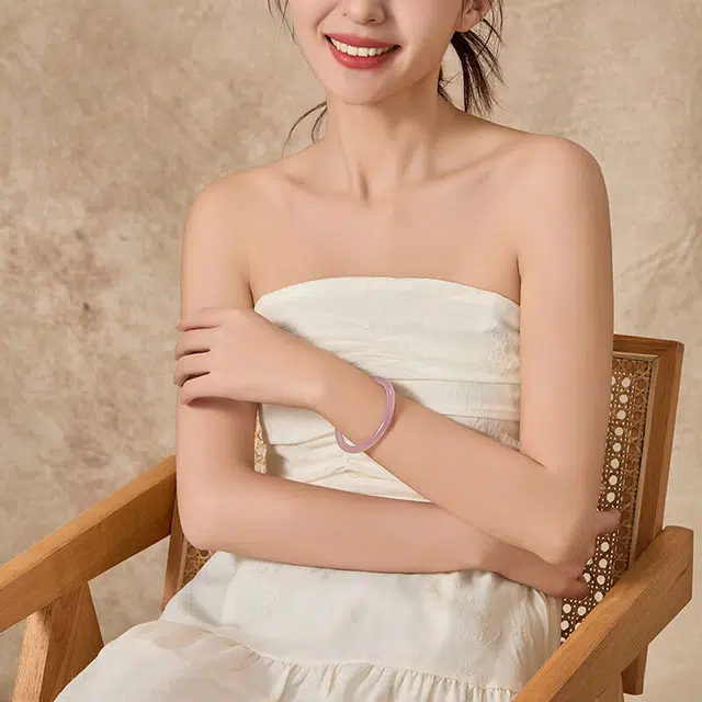 【优质臻品】 熊银匠 胭脂粉素玉贵妃美人镯 新中式国风 温婉优雅古典汉服旗袍古风 甜美气质百搭显白贵气感 玉髓 手镯 女款