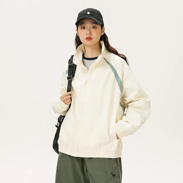 费尔岛上的猫 美式复古撞色立领百搭防风防水休闲长袖飞行员上衣夹克 男女同款