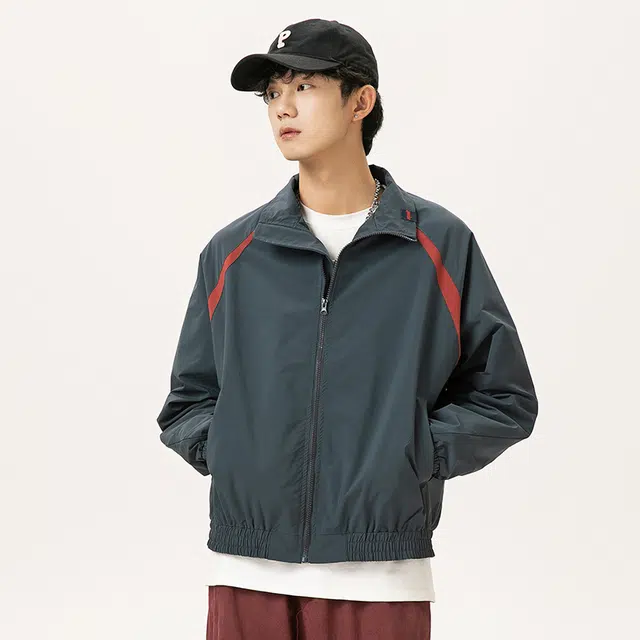 费尔岛上的猫 美式复古撞色立领百搭防风防水休闲长袖飞行员上衣夹克 男女同款