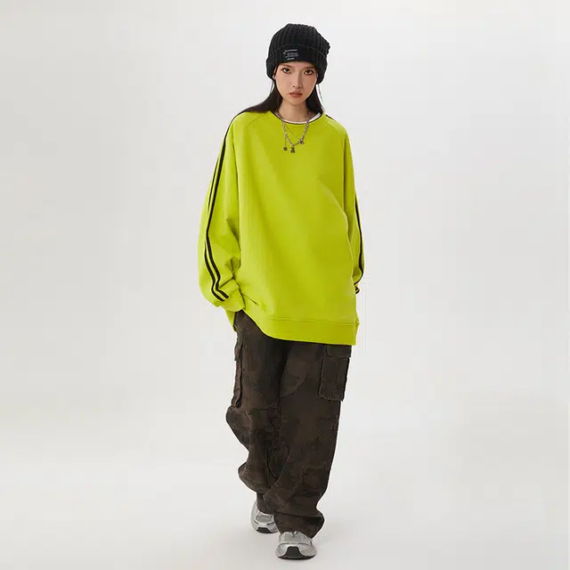 欧迪芬 潮牌简约圆领春秋季青少年条纹百搭长袖套头衫卫衣 男女同款