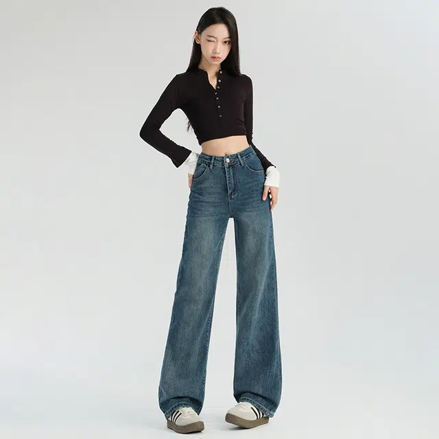 欧迪芬 舒适百搭简约宽松牛仔裤 女款