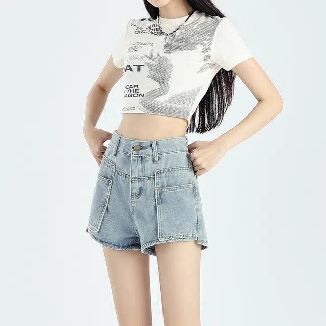 欧迪芬 时尚舒适百搭牛仔短裤 女款 浅蓝