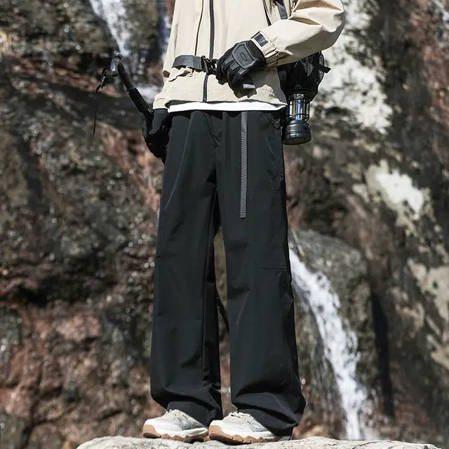 欧迪芬 美式高级感纯色长裤宽松显瘦复古做旧百搭阔腿潮流舒适直筒九分裤休闲裤 男女同款