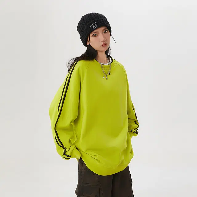 欧迪芬 潮牌简约圆领春秋季青少年条纹百搭长袖套头衫卫衣 男女同款