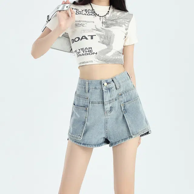 欧迪芬 时尚舒适百搭牛仔短裤 女款 浅蓝