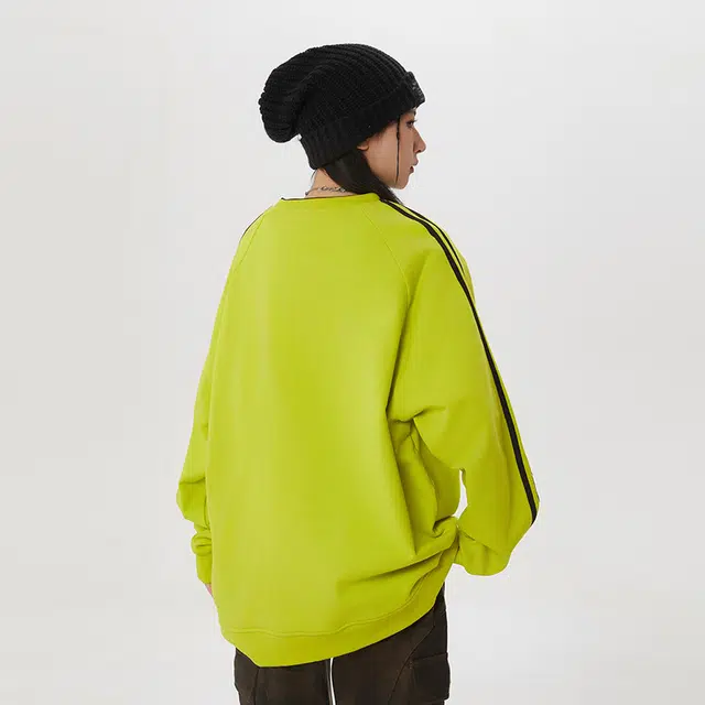 欧迪芬 潮牌简约圆领春秋季青少年条纹百搭长袖套头衫卫衣 男女同款