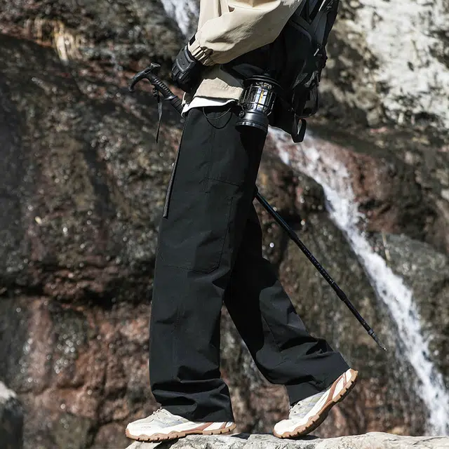 欧迪芬 美式高级感纯色长裤宽松显瘦复古做旧百搭阔腿潮流舒适直筒九分裤休闲裤 男女同款