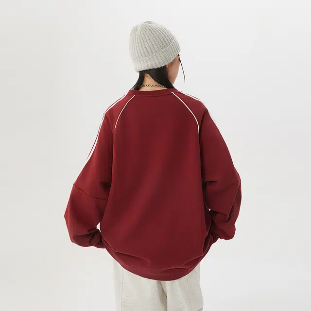 欧迪芬 春秋季韩版宽松百搭情侣长袖上衣条纹卫衣 男女同款