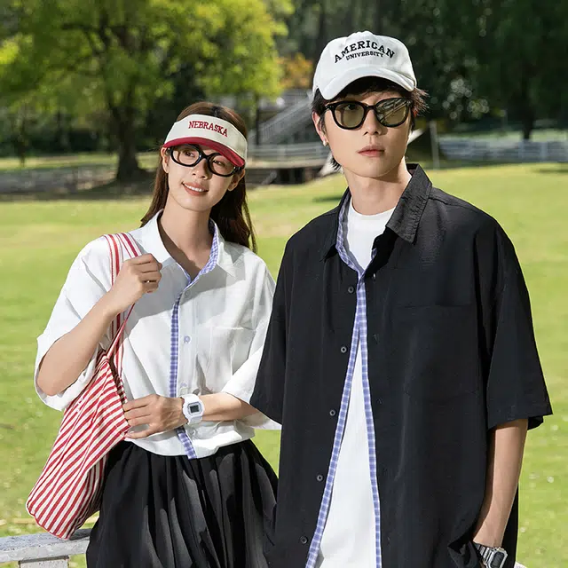 欧迪芬 美式复古简约基础百搭时尚户外运动情侣款上衣宽松透气舒适衬衫 女款