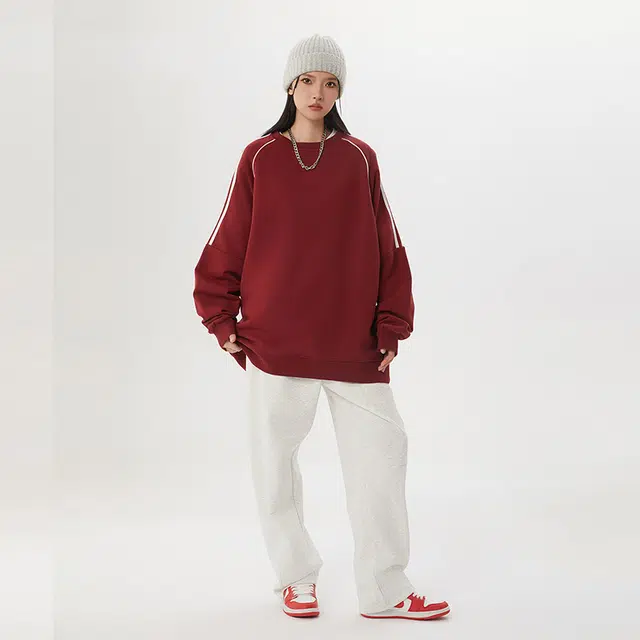 欧迪芬 春秋季韩版宽松百搭情侣长袖上衣条纹卫衣 男女同款