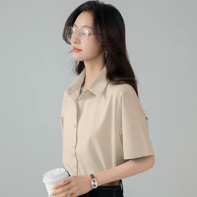 欧迪芬 职业气质基本款通勤垂顺百搭宽松短袖衬衫 女款