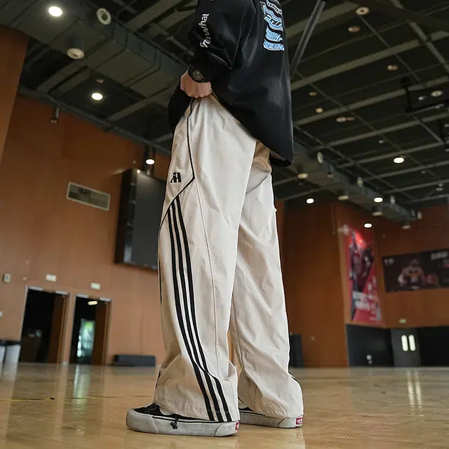 欧迪芬 高街潮流三条杠撞色拼接设计感小众直筒长裤松紧裤脚痞帅宽松百搭运动休闲裤 男女同款