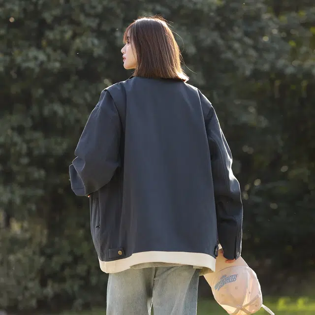 欧迪芬 翻领宽松百搭拉链设计感上衣学生小众情侣休闲夹克外套 男女同款