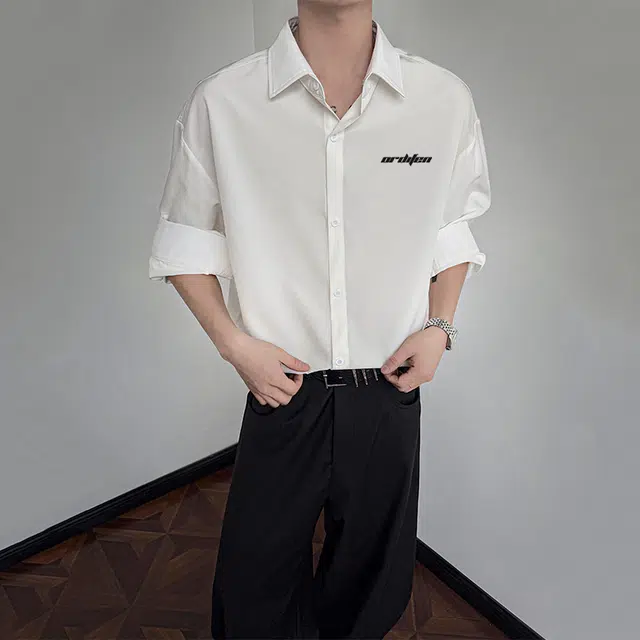 欧迪芬 基础款纯色多巴胺色系舒适简约时尚户外出行日常通勤经典学院风百搭无性别主义长袖翻领单排扣情侣休闲宽松衬衫 男女同款