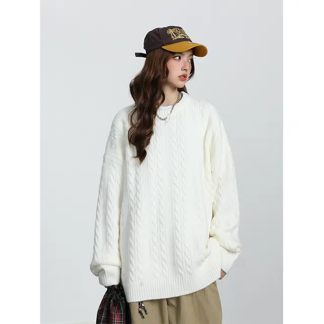 欧迪芬 美式慵懒风加厚保暖打底套头休闲宽松圆领长袖针织衫 毛衣 男女同款