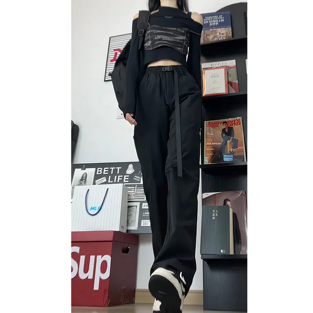 欧迪芬 美式高级感纯色长裤宽松显瘦复古做旧百搭阔腿潮流舒适直筒九分裤休闲裤 男女同款