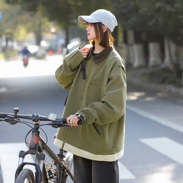 欧迪芬 翻领宽松百搭拉链设计感上衣学生小众情侣休闲夹克外套 男女同款